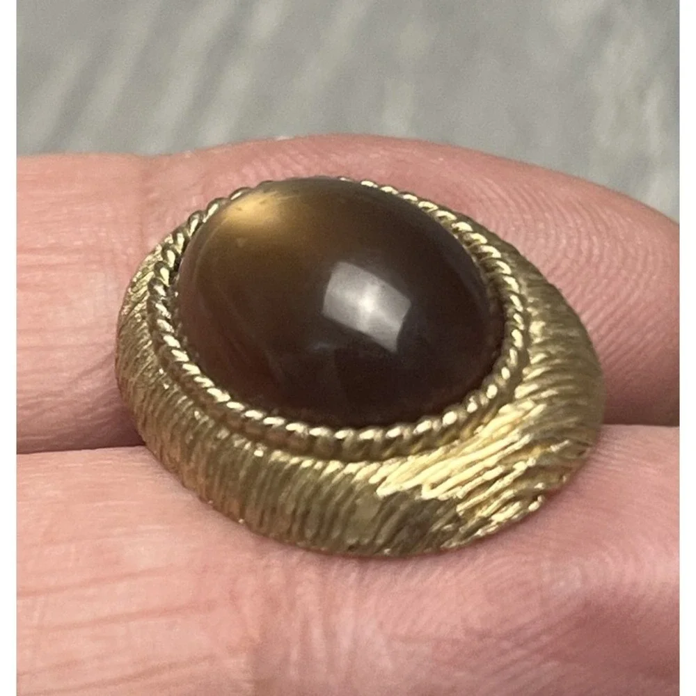 Vintage‎ Swank Gold Tone Brown Tiger's Eye Cabochon Cufflinks Men's Fashion